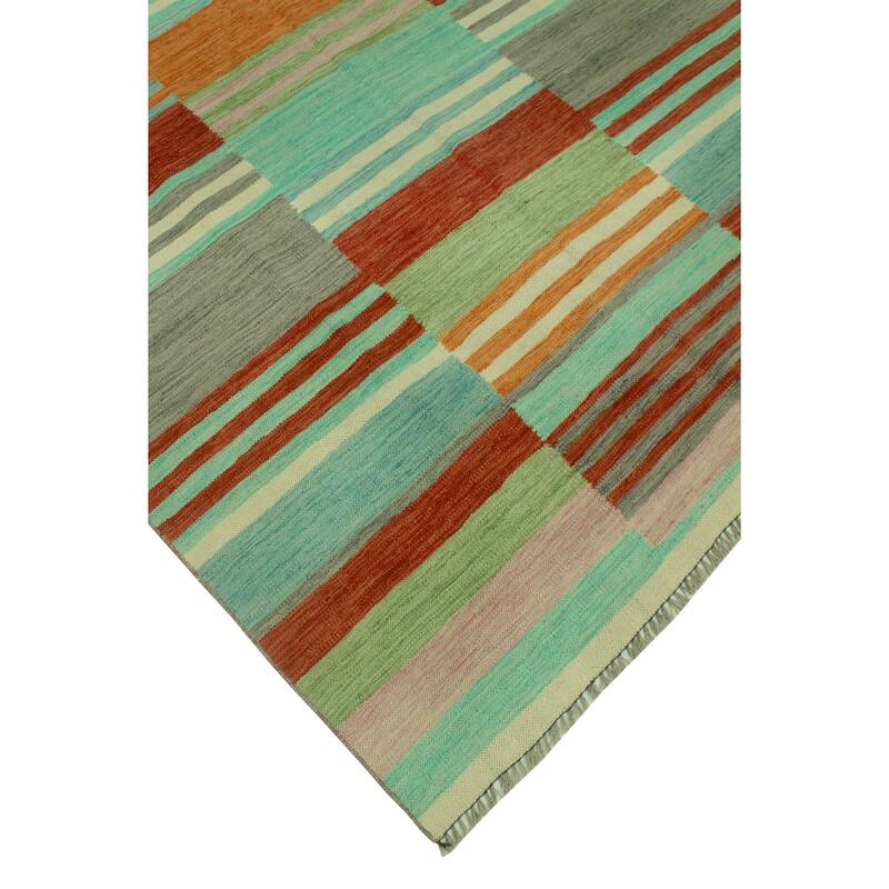 Hand-Woven Winchester Kilim Austin Grey/Rust Rug - 5'4" x 7'9"