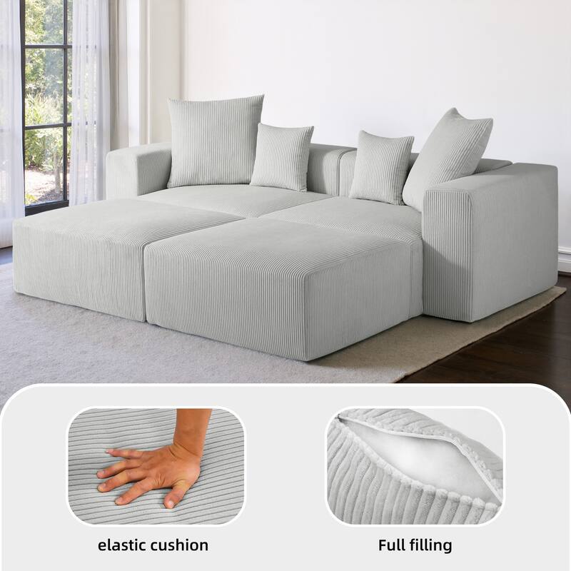4-Piece Modern Corduroy Modular Sectional Sofa Set with 4 Throw Pillows