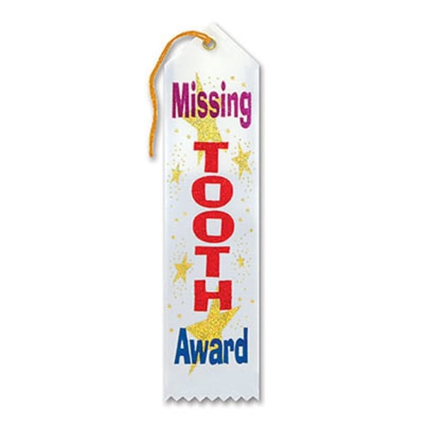 Pack of 6 White "Missing Tooth Award" School Award Ribbon Bookmarks 8" - N/A