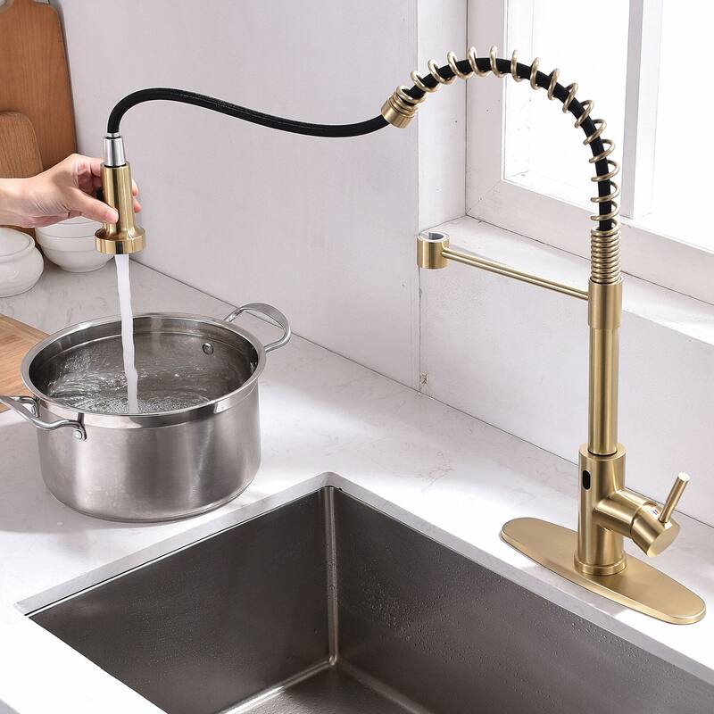 Brushed 1-Handle Touchless Deck-Mount Pulldown Kitchen Faucet