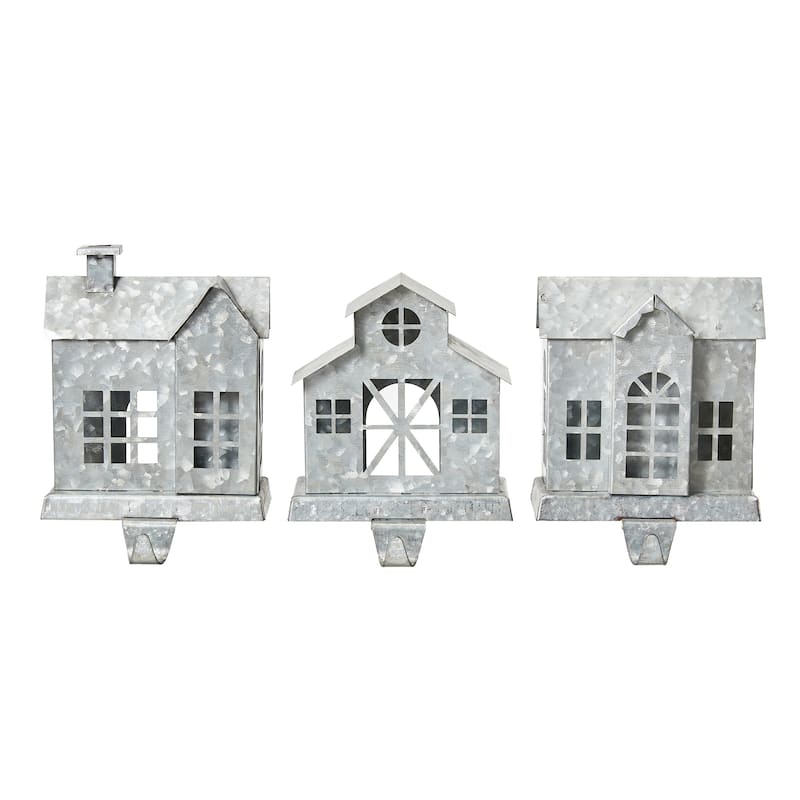 3-Piece Galvanized House Stocking Holders Xmas Hanging Hooks Mantel Ornament by Glitzhome