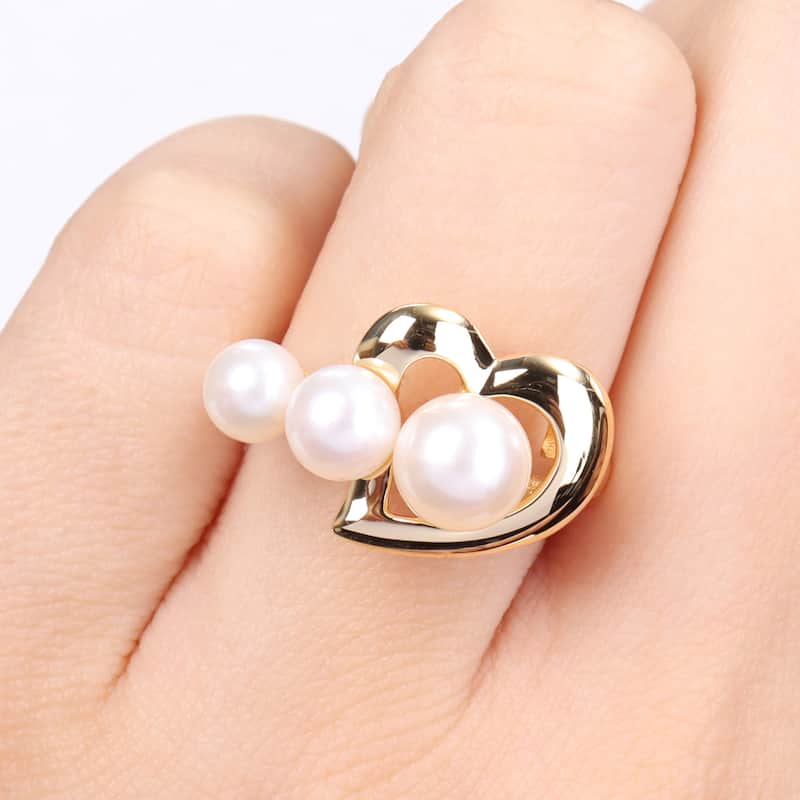 Miadora Cultured Freshwater Pearl Heart Ring in Yellow Silver