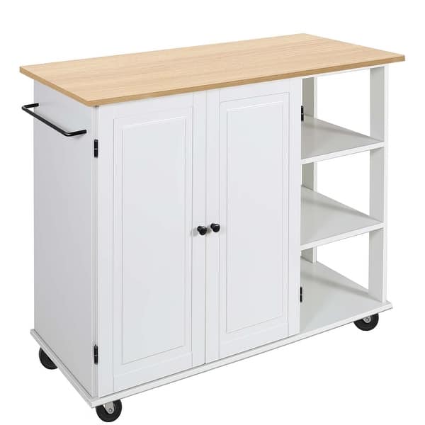 Wood Kitchen Islands with Large Trolley Cart and Cabinet ...