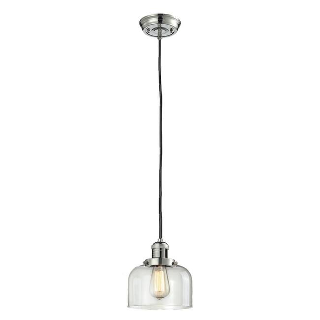 Innovations Lighting Large Bell 8" Wide Mini Pendant - Cord Suspension - Polished Nickel / Clear