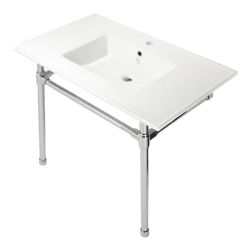 Kingston Brass Edwardian 37" Console Sink with Brass Legs - White / Polished Chrome