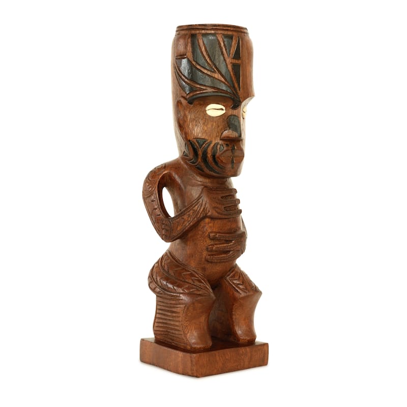 Handmade Wooden Primitive Tattoo Face Tribal Statue Sculpture Tiki Bar Totem Handcrafted Unique Gift Home Decor Accent Figuri