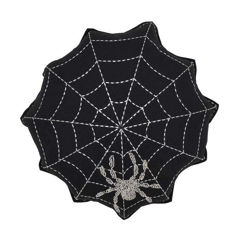 Embroidered Spider Web Poly Filled Throw Pillow - 18"x18" - Polyester - Black