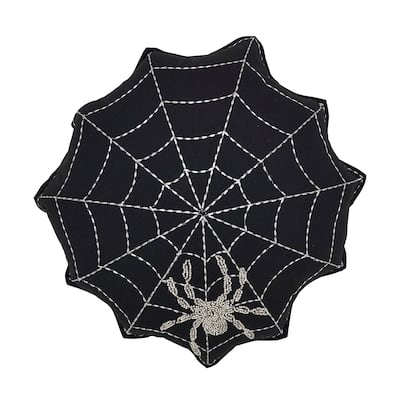 Embroidered Spider Web Poly Filled Throw Pillow