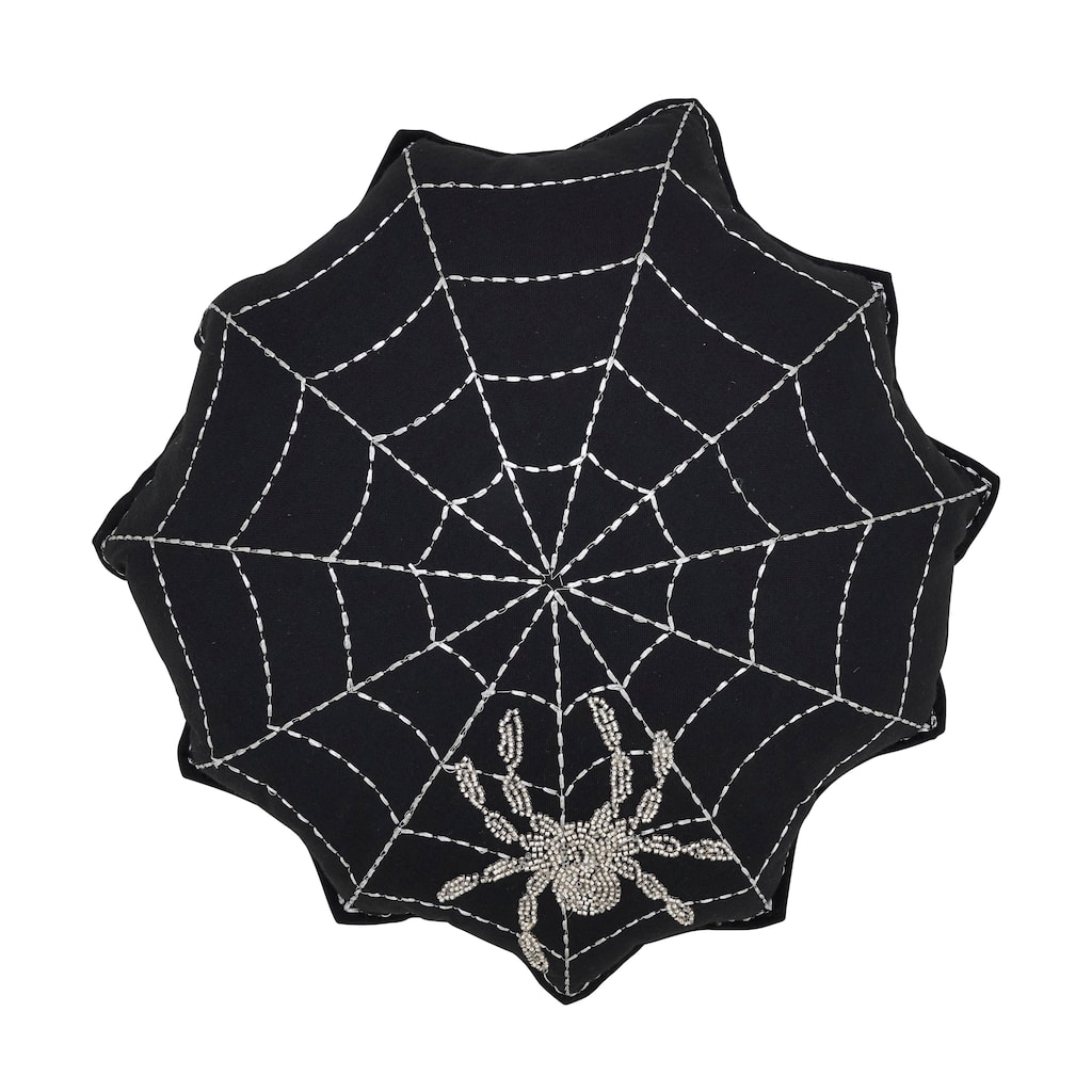Embroidered Spider Web Poly Filled Throw Pillow