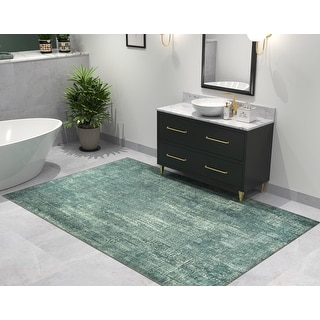 Domani Grove Machine Washable Distressed in Teal Area Rug