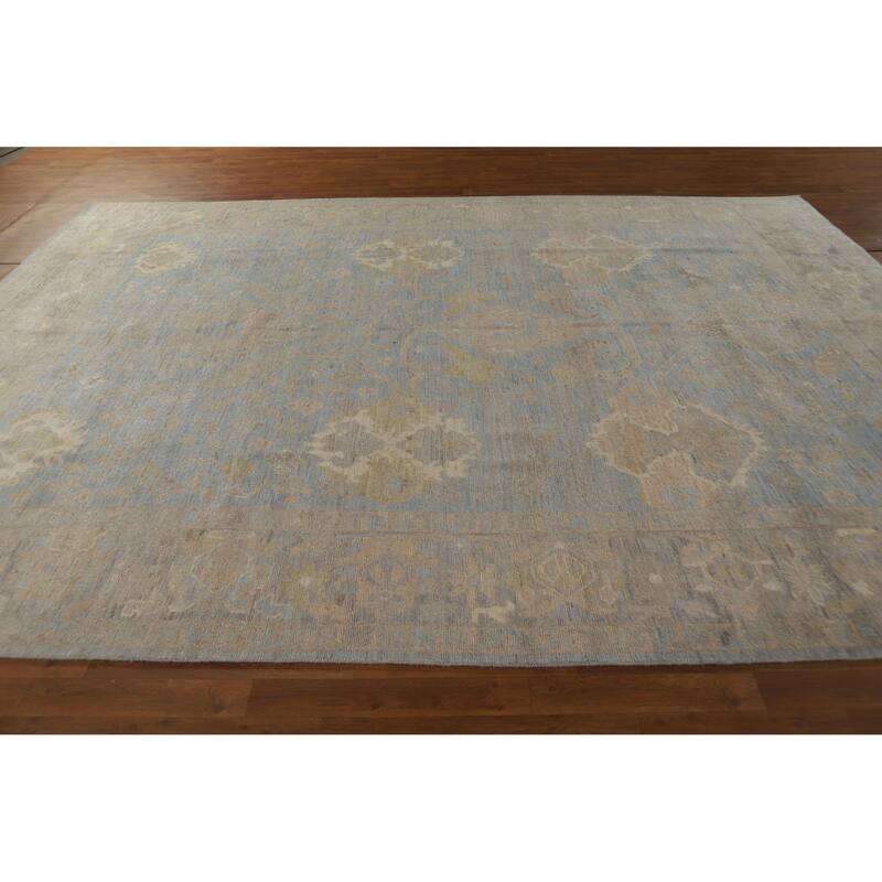 Hand Knotted Oriental 100% Wool Carpet Transitional All-Over Navy Blue & Blues Oushak Area Rug - 12' 1'' X 8' 11''