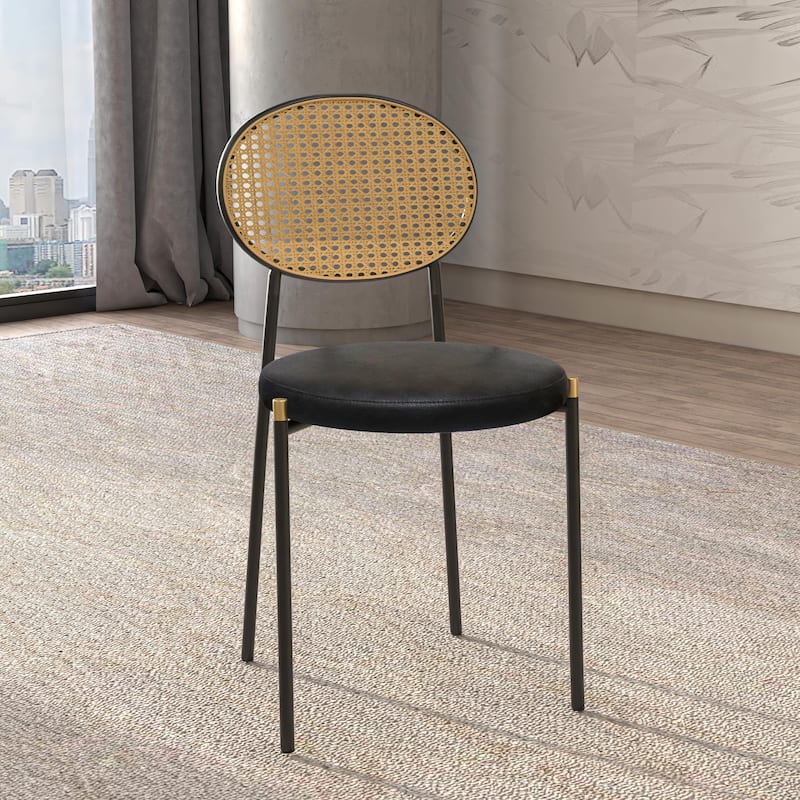 Leisuremod Euston Modern Velvet/Leather Dining Chair - Minimalist Wicker Back Accent Chair for Home Living Room & Kitchen