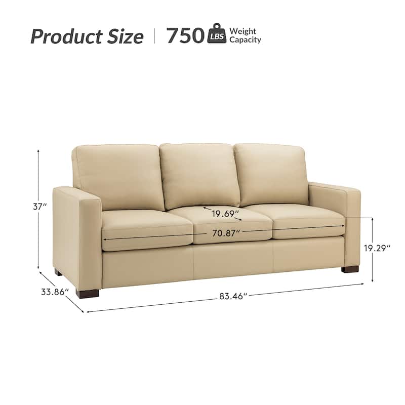 Ernando 83.46" Wide Genuine Leather Sofa with Squared Arms and Pillows