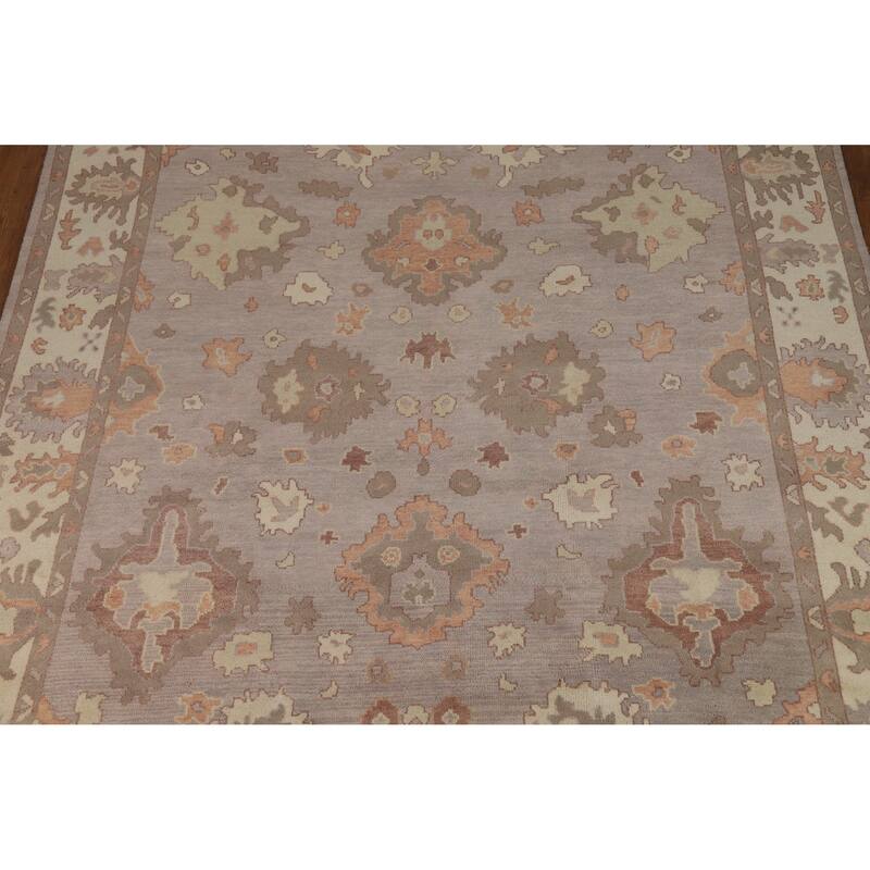 Floral Gray Oushak Indian Area Rug Hand-Knotted Wool Carpet - 9'2" x 12'0"