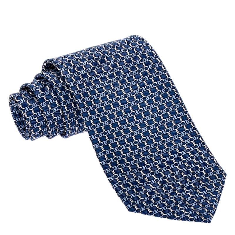 Ferragamo Vara Buckle Print Silk Tie - Navy