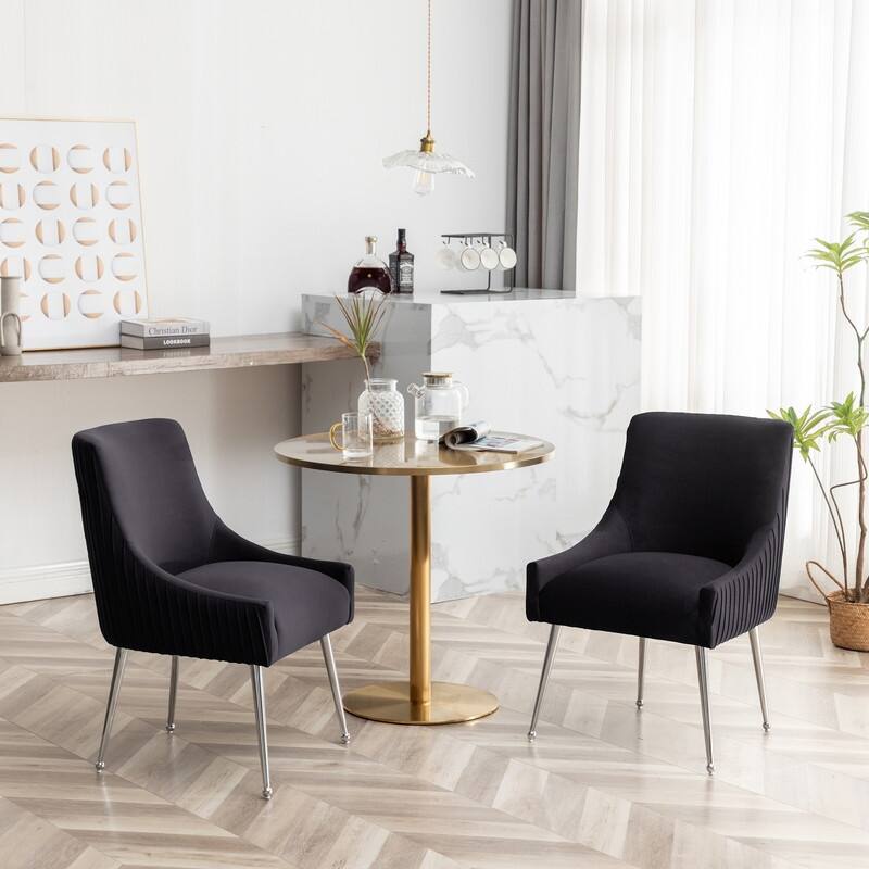 SEYNAR Modern Velvet Pleated Finish Back Dining Chair Set of 4 with Rear Handle