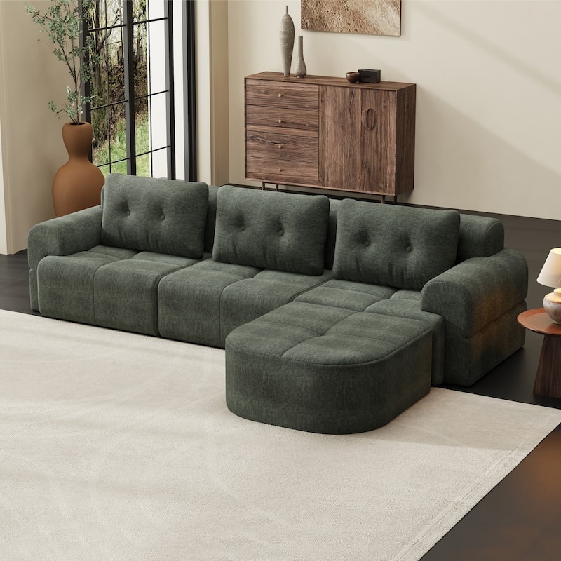 110.23" L-Shaped Chenille Sectional Sofa with Movable Ottoman