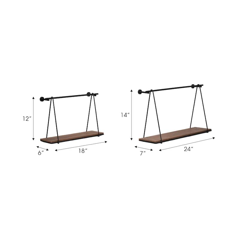 Wood Swing Like Wall Shelves Set of 2 - Black, 12/14" - 24.0"