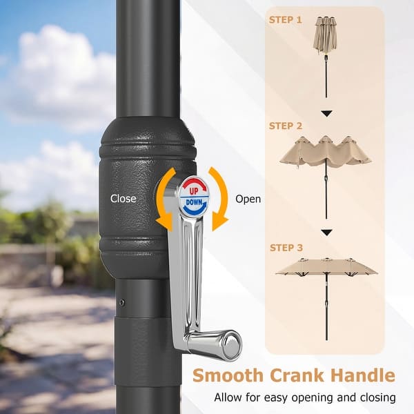 crank handle 3 4 inch patio umbrella 10ft Tier with & Push Button Tilt, Champagne while the included fillable weighted stand ensures stability even in breezy conditions. Seasonal Trends 60035 Crank &
