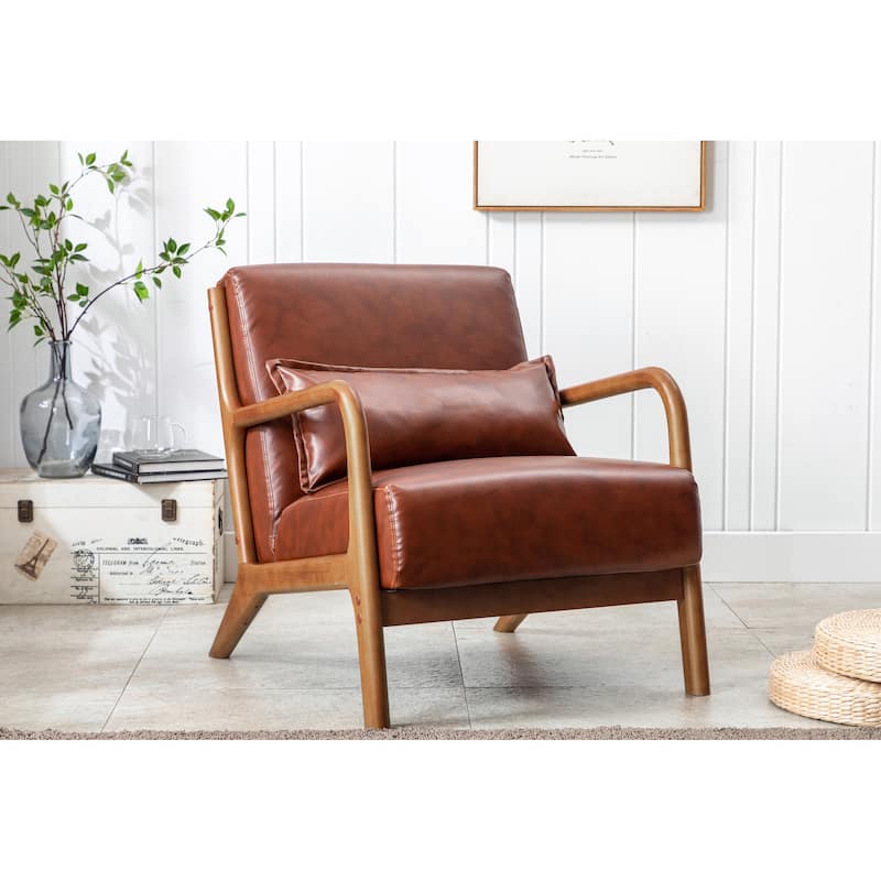 Porthos Home Joa Accent Chair with Pillow, PU Upholstery, Rubberwood Legs