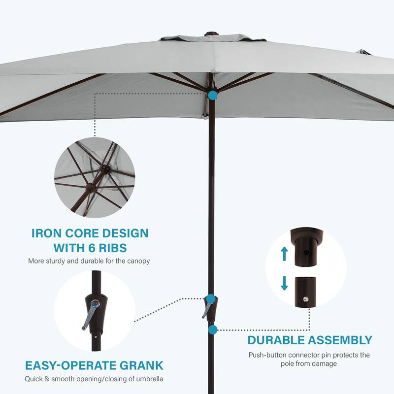 8*10ft Rectangular Patio Market Umbrella with Crank & Tilt，UV-Resistant