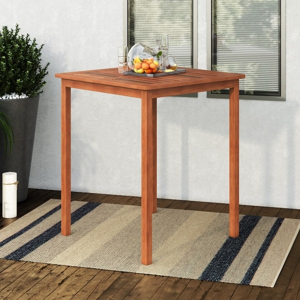 slide 2 of 15, CorLiving Miramar Natural Hardwood Outdoor Bar Height Table