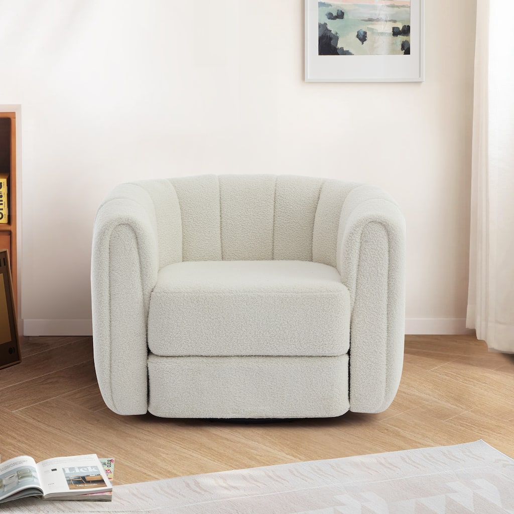 Swivel Upholstered Barrel Chair, Round Armchairs with Curved Backrest, Comfy Accent Chair with Thickened Cushion