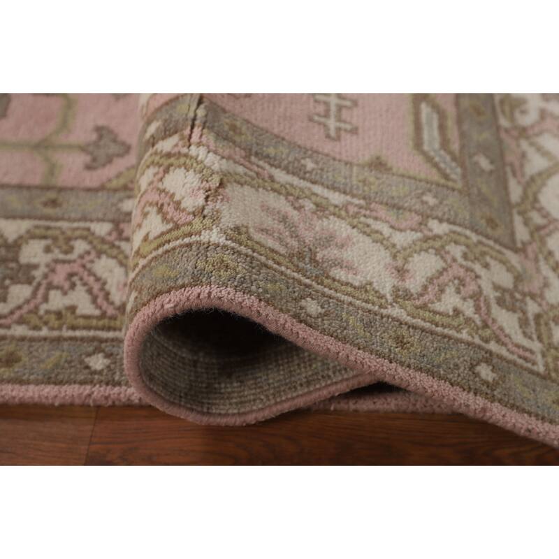 Light Pink Floral Oushak Oriental Area Rug Handmade Wool Carpet - 4'10"x 7'8"