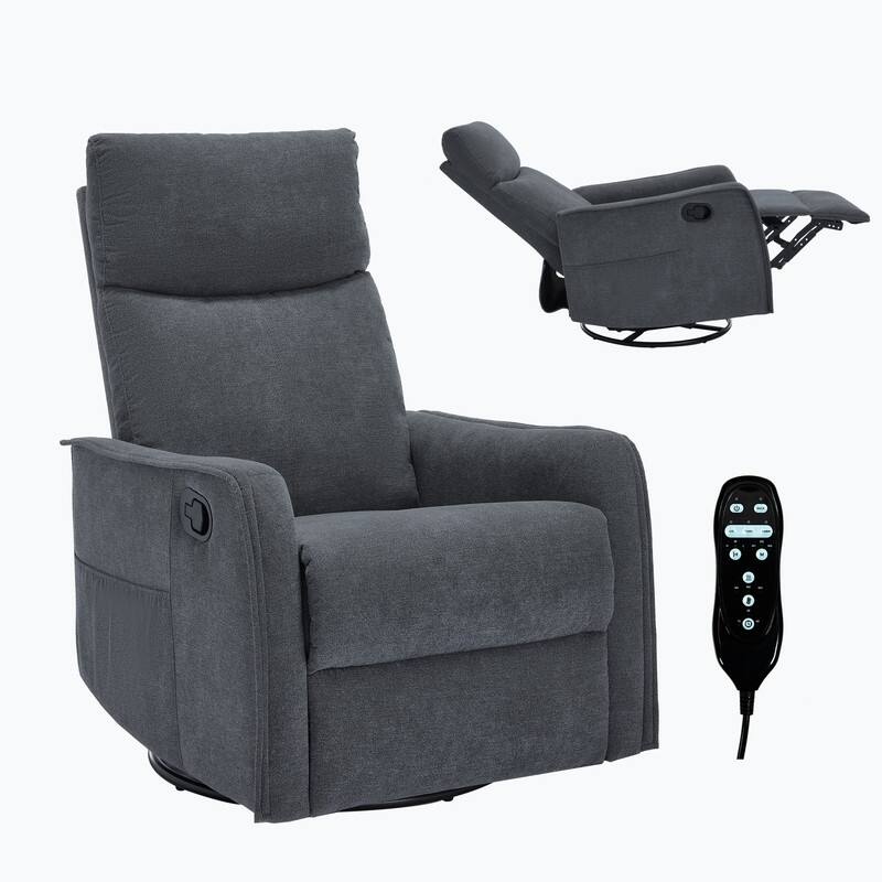 Heat Massage Manual Recliner Chair with Rocker and Swivel in Fabric for Living Room