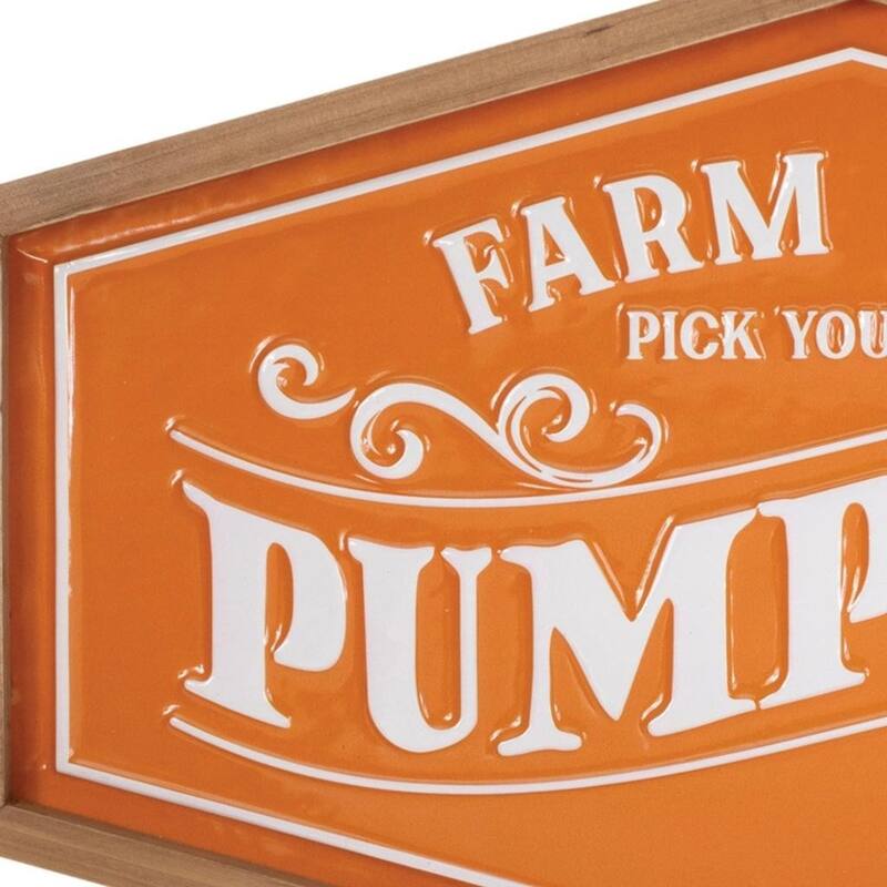 HomeRoots 13" X 20" Orange And White Metal Farm Fresh Pumpkins Wall Decor