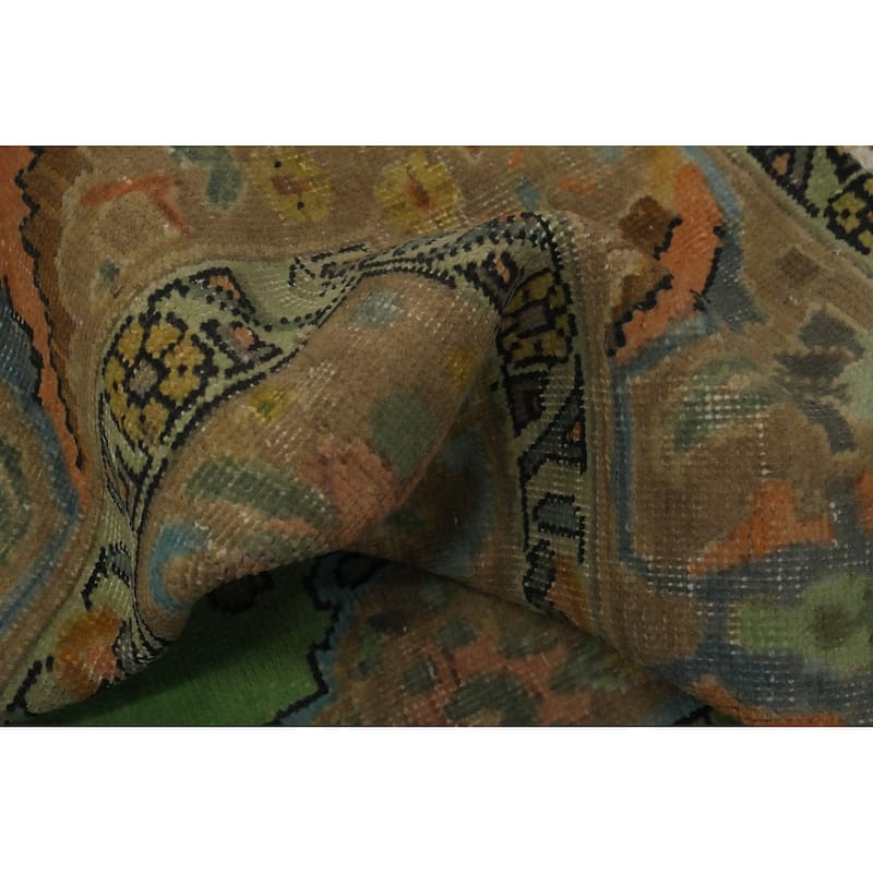 Hand Knotted Oriental 100% Wool Carpet Traditional Floral Green Tabriz Area Rug - 8' 10'' X 6' 3''