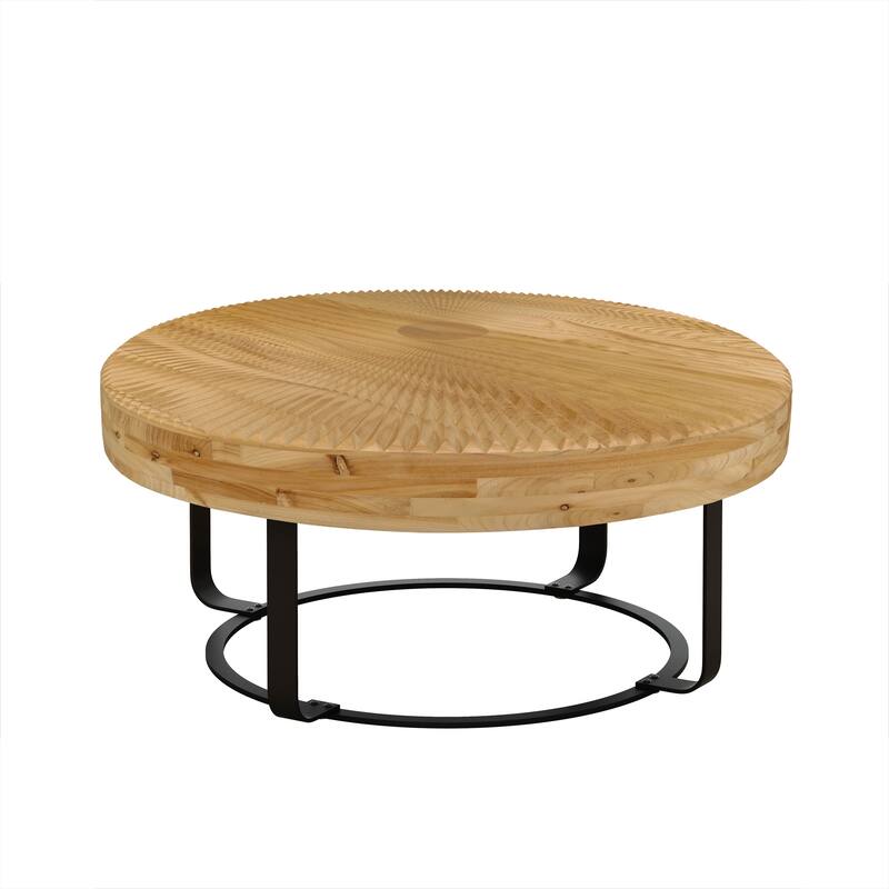 Wooden Carving Pattern Coffee Table - Natural+Black