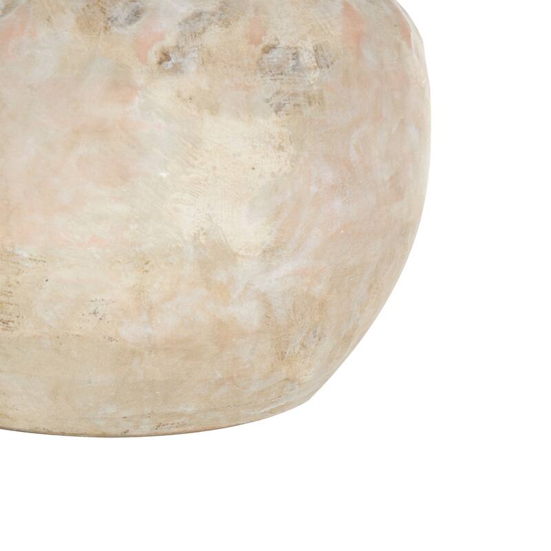 Beige Ceramic Antique Short Wide Decorative Vase with Shades of Pink