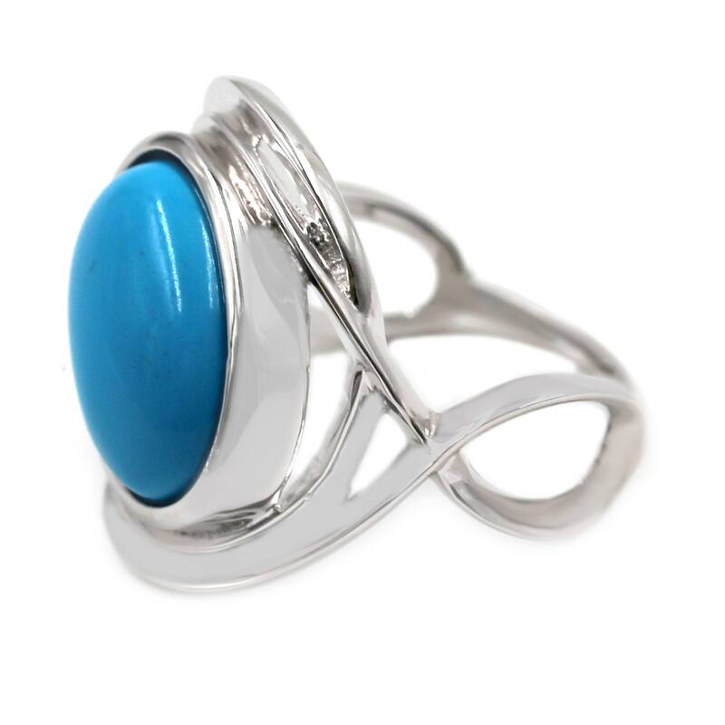 Sterling Silver 14 x 10mm Oval Stabilized Turquoise Fancy Shank Rings
