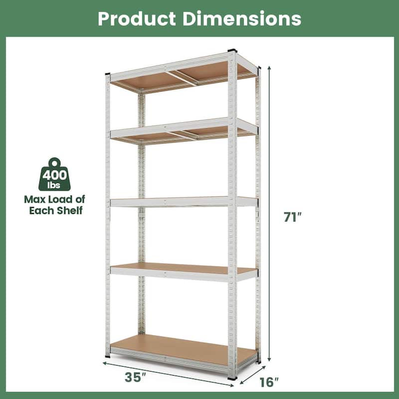 Costway 5 Tier Adjustable Garage Shelving Unit with 2000 lbs Max Load - See Details