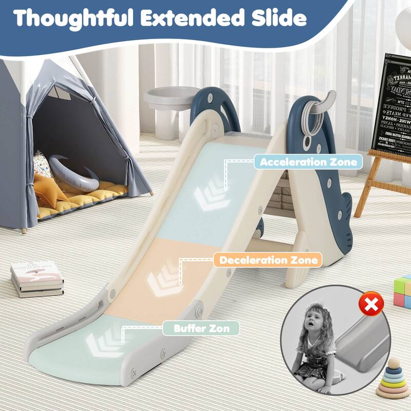 Costway 4-in-1 Toddler Slide Playground with Basketball Hoop Ball Ring - See Details