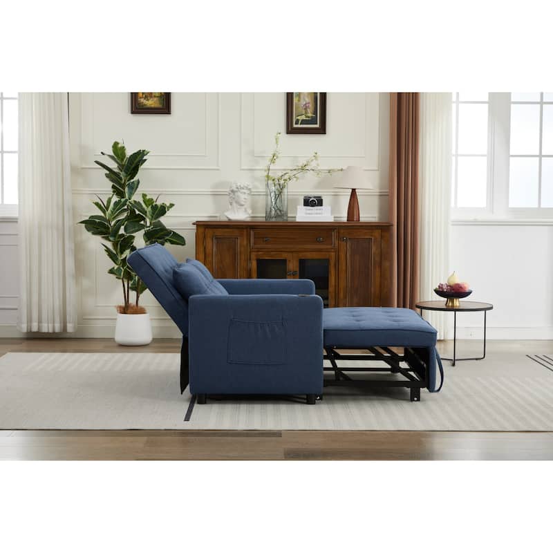 Pull-Out Sofa Bed Daybed, Lounge Chaise Loveseat with Adjustable Backrest, Convertible Sleeper Sofa with USB Charging