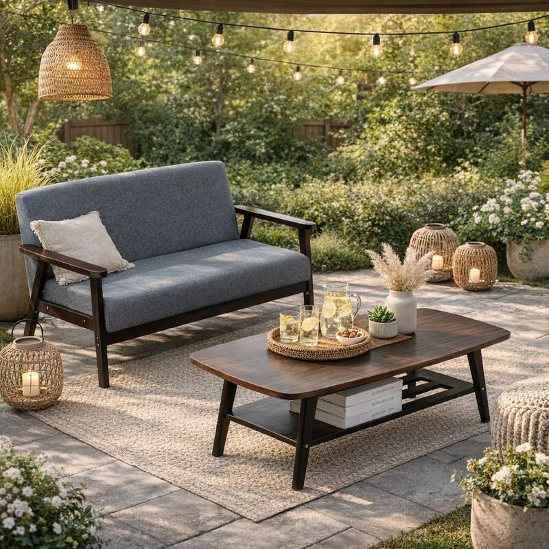 Gala 45, 47 Inch Modern Loveseat and Coffee Table Set, Dark Gray, Brown