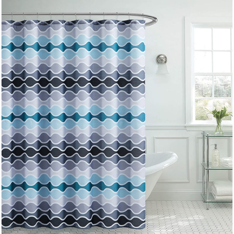 Creative Home Ideas Teal/Charcoal Alistair Patterned Shower Curtain 70x72, 13-Piece Set - Teal/Charcoal
