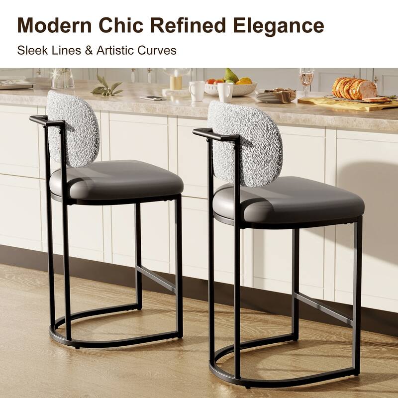 1 Piece 24'' Bar Modern PU and Chenille Bar Stools, Counter Height Bar Chairs for Kitchen Island Dining Room
