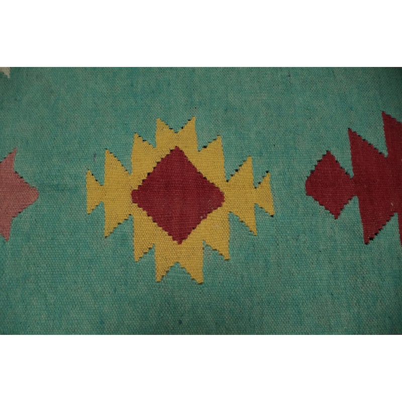 Hand Woven Oriental 100% Wool Carpet Southwestern Tribal Multi-Colored Kilim Runner Rug - 14' 10'' X 4' 9''