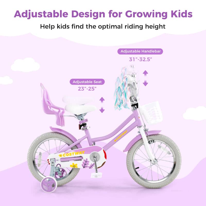 Costway 16" Kids Bicycle with Basket Doll Seat Colorful Streamers - See Details