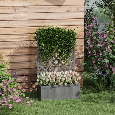 Outsunny Wooden Raised Garden Bed with Trellis, 46" Planter Box, to Grow Vegetables, Herbs, and Flowers for Backyard