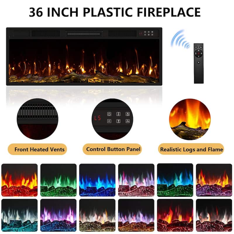 Bossin 70" Fireplace TV Stand with 36" Electric Fireplace, TV Stand for TVs Up to 80", 16 Colors LED Lights/Entertainment Center