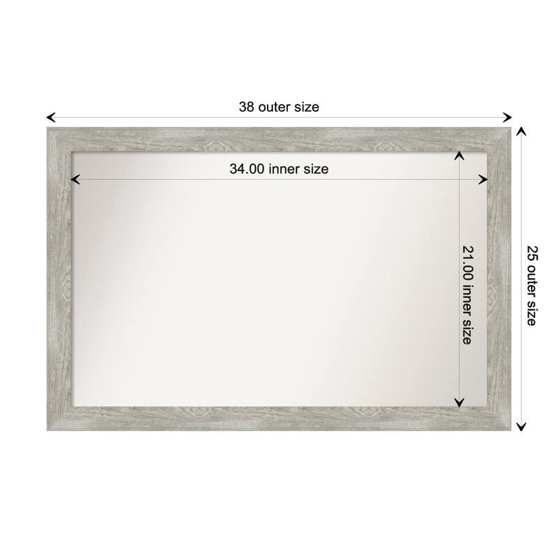 Dove Greywash Narrow Framed Non-Beveled Custom Wall Mirror, Bathroom Vanity Mirror - Outer Size: 37.5 x 24.5