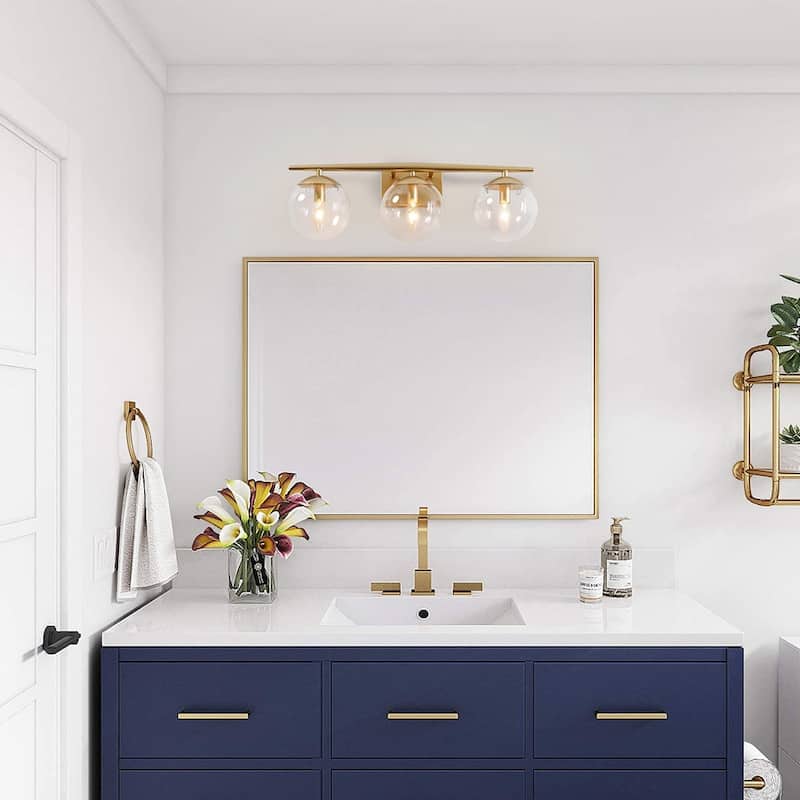 Mid-century Gold 3-Light Clear Glass Linear Vanity Light