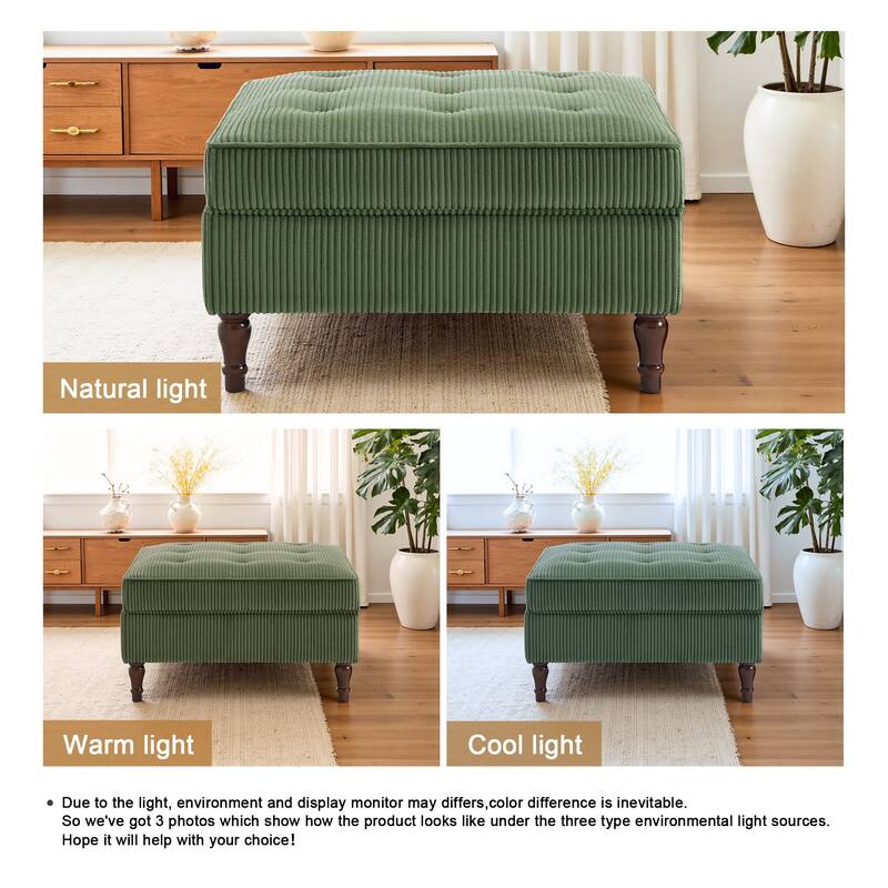 31.78" W Oversized Square Upholstered Storage Ottoman with Wooden Tray