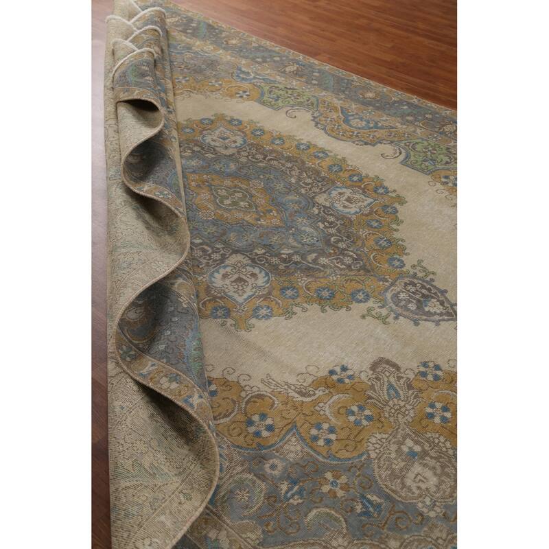 Hand Knotted Oriental 100% Wool Carpet Traditional Medallion Beige & Ivories Tabriz Area Rug - 11' 6'' X 8' 0''