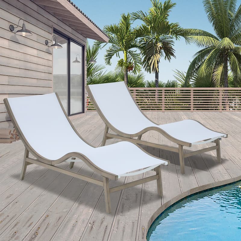 Patio Chaise Lounge Chair Outdoor Sun Lounger Set of 2 - White