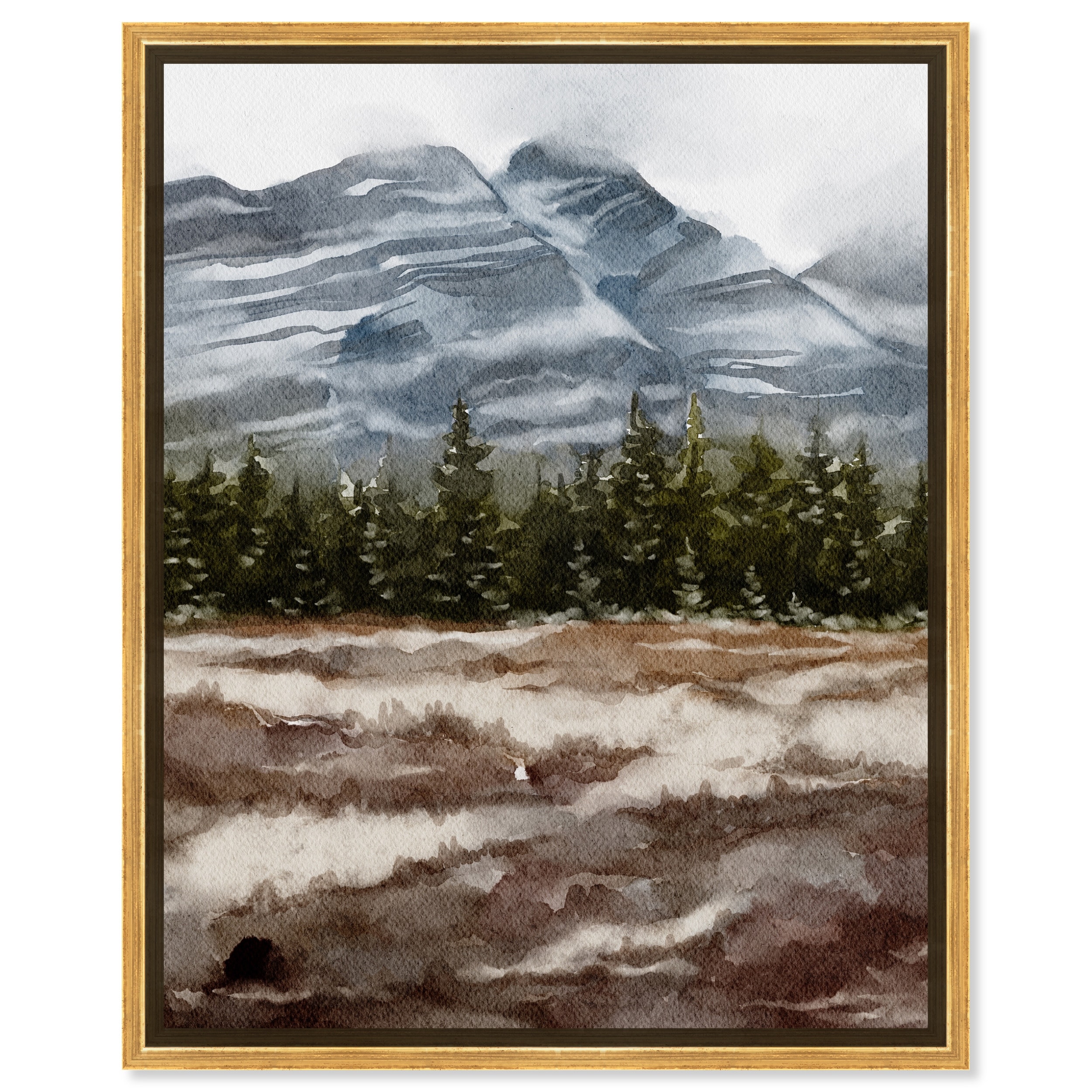 Art Remedy February Rocks Landscape Framed Landscape 1 Piece Canvas Wall Art Watercolor Style